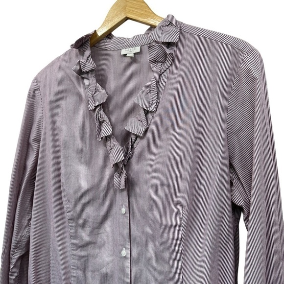 Talbots Red and White Pinstripe Ruffle Long Sleeve Blouse, XL - Picture 3 of 8